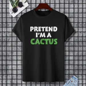 Cactus Shirts Funny Halloween Costume Pretend I'm A Cactus T-Shirt, 100% Cotton, Single Side Printed, Black Short Sleeve T-shirt, Gift for Family Friends, S-XXXL, 1 pc, Fabric Weight 180g
