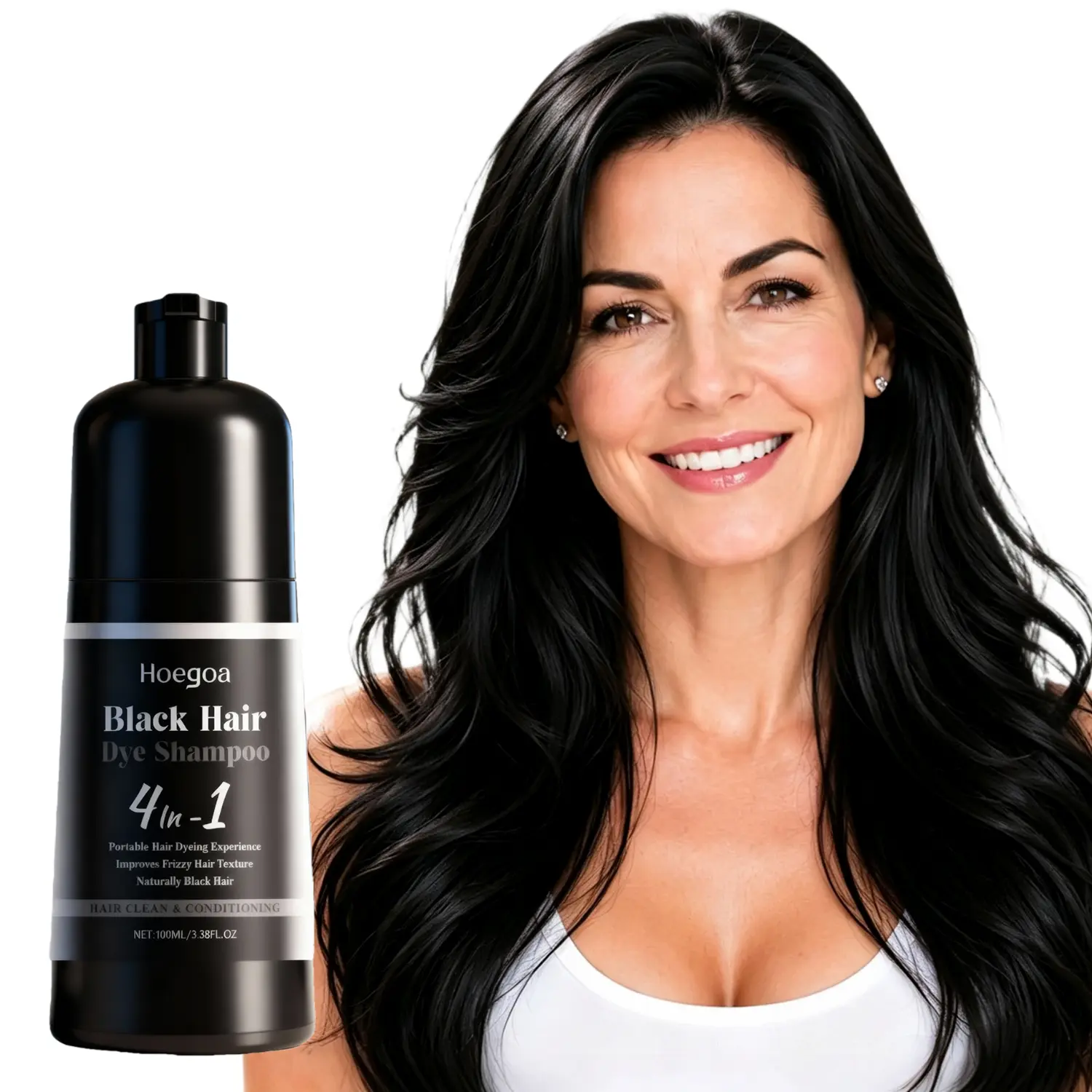 4 in 1 Black Hair Dye Shampoo for Women & Men, 100% Gray Coverage, Ammonia & Paraben Free Natural Hair Color Shampoo, Long-Lasting At-Home Hair Dye, Easy Application, 100ml