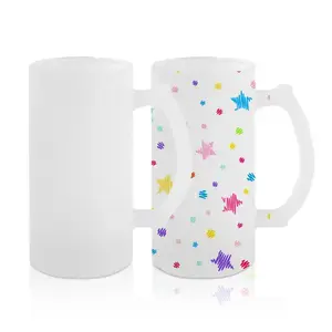 USA 24pcs 16 oz Frosted Sublimation Glass Mugs with Handle Blank Tumblers Personalized Beer Glass for Husband Dad Men Funny Gift Frosted Cups
