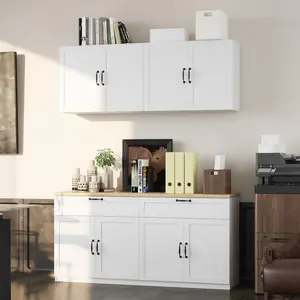 FUFU&GAGA 63" Wooden Garage Storage Cabinet with Drawers, Modern Design, Multi-functional for Books, Kitchenware and Accessories