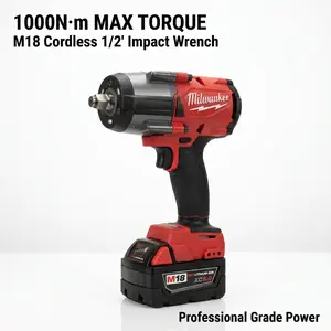 Milwaukee M18 FMTIWF12 Impact Wrench Kit for Automotive Repair and Home Maintenance; 1/2-Inch Tool with 1000Nm Torque, 3000RPM, 3100IPM,  3.2kg Weight, and M18 Lithium-Ion Battery Pack for All-Day Power. leveling tool rechargeable