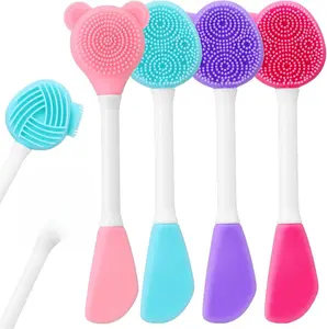 4 Pack Silicone Manual Facial Brush, 4 in 1 Double-Ended Facial Brush Skin Cleansing Face Scrubber Lip Nose Brushes for Women Makeup Residues Removal Massage