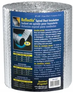 212 MAIN Reflectix Spiral Duct Wrap DW1202504, 12x25 Ft Duct Insulation, Overlaps Easily