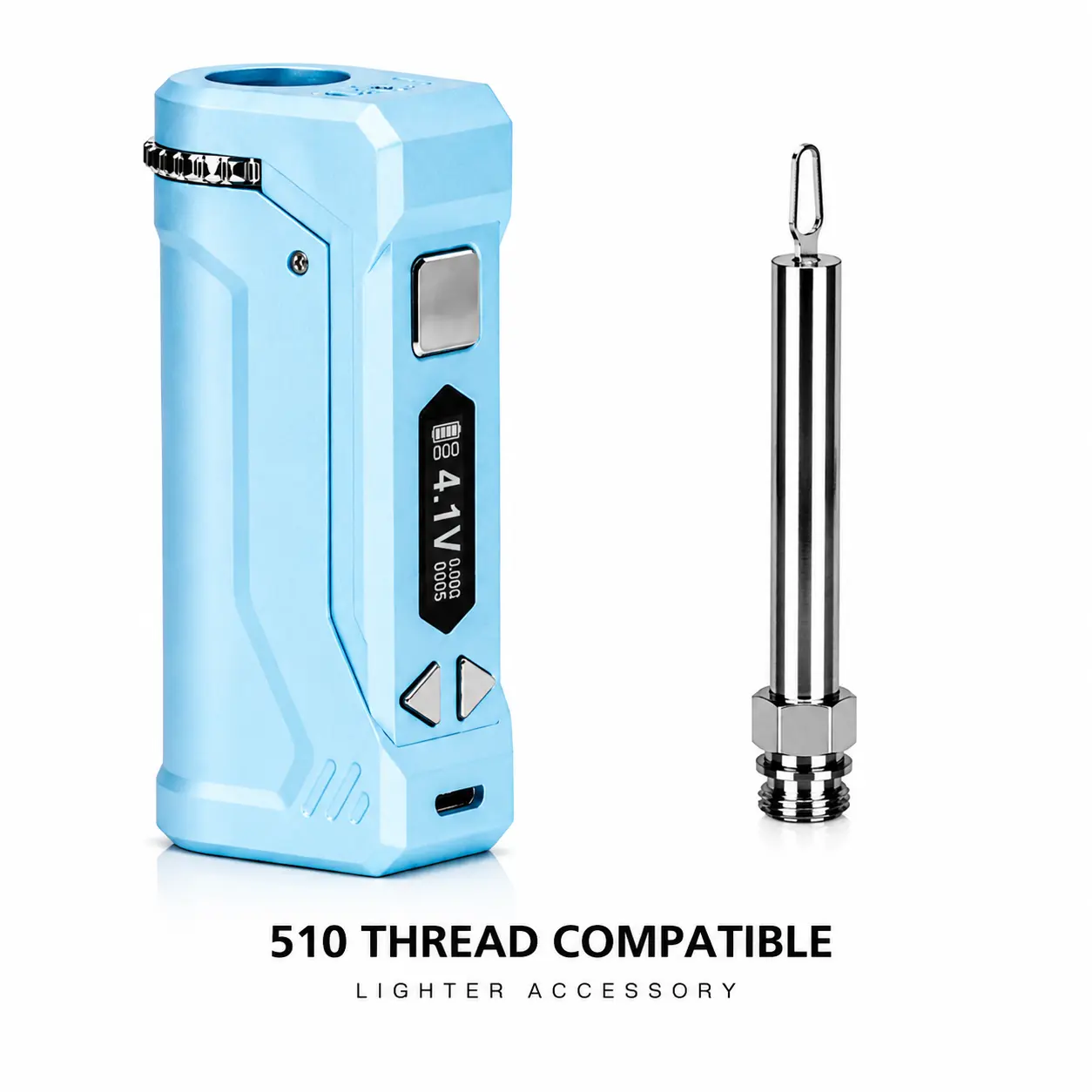 Pocket 510 Lighter Accessory - Variable Heat 650mAh 4.2 V 510 Thread Compatible with Soldering Tip - Light Blue