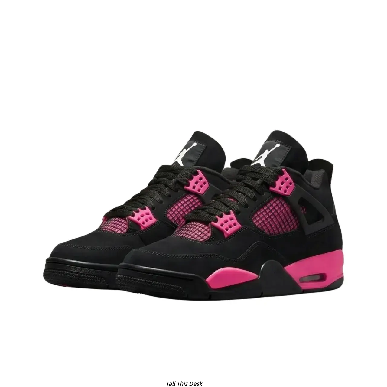 Black Suede Mid Top Sneakers Hot Pink Mesh Accents Visible Heel Air Unit Women Retro Basketball Street Shoes