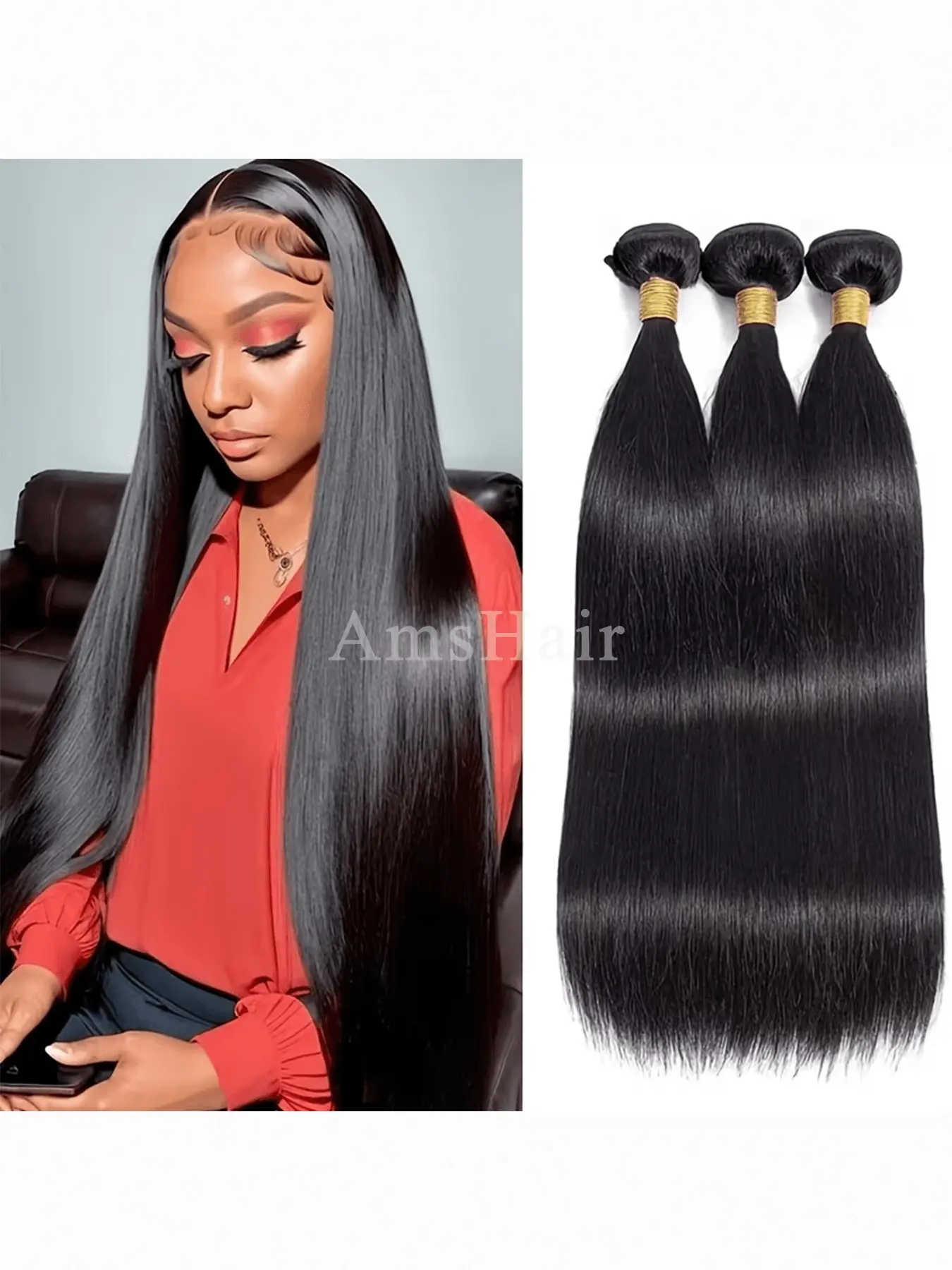 Brazilian Virgin Remy Human Hair Extensions, Straight, Unprocessed Natural Color, Voluminous Soft Texture, Seamless Design for Women