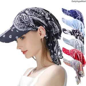 Ethnic Printed Turban with Brim, Outdoor Sun Hat for Muslim Women