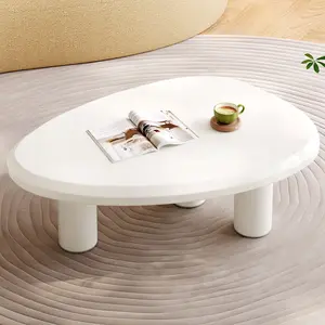 Guyii Modern Irregular Triangle Coffee Table Off-White Minimalist Design with Cylindrical Legs Curved Edge Stable 3-Leg Support Safety Rounded Corners for Living Room Bedroom Office