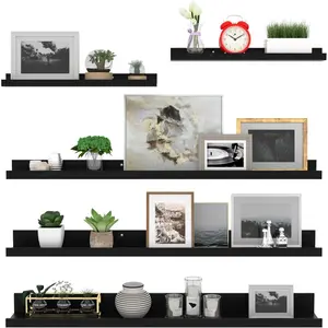 36 Inch Large Floating Shelves for Wall Set of 5, Black Wood Wall Shelves for, Bedroom,, Living Room, Wooden Picture Ledge
