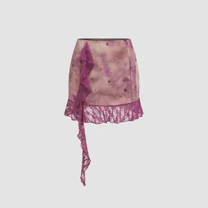 Cider [size 2-10] Lace Mid Rise Tie Dye Ruffle Mini Skirt