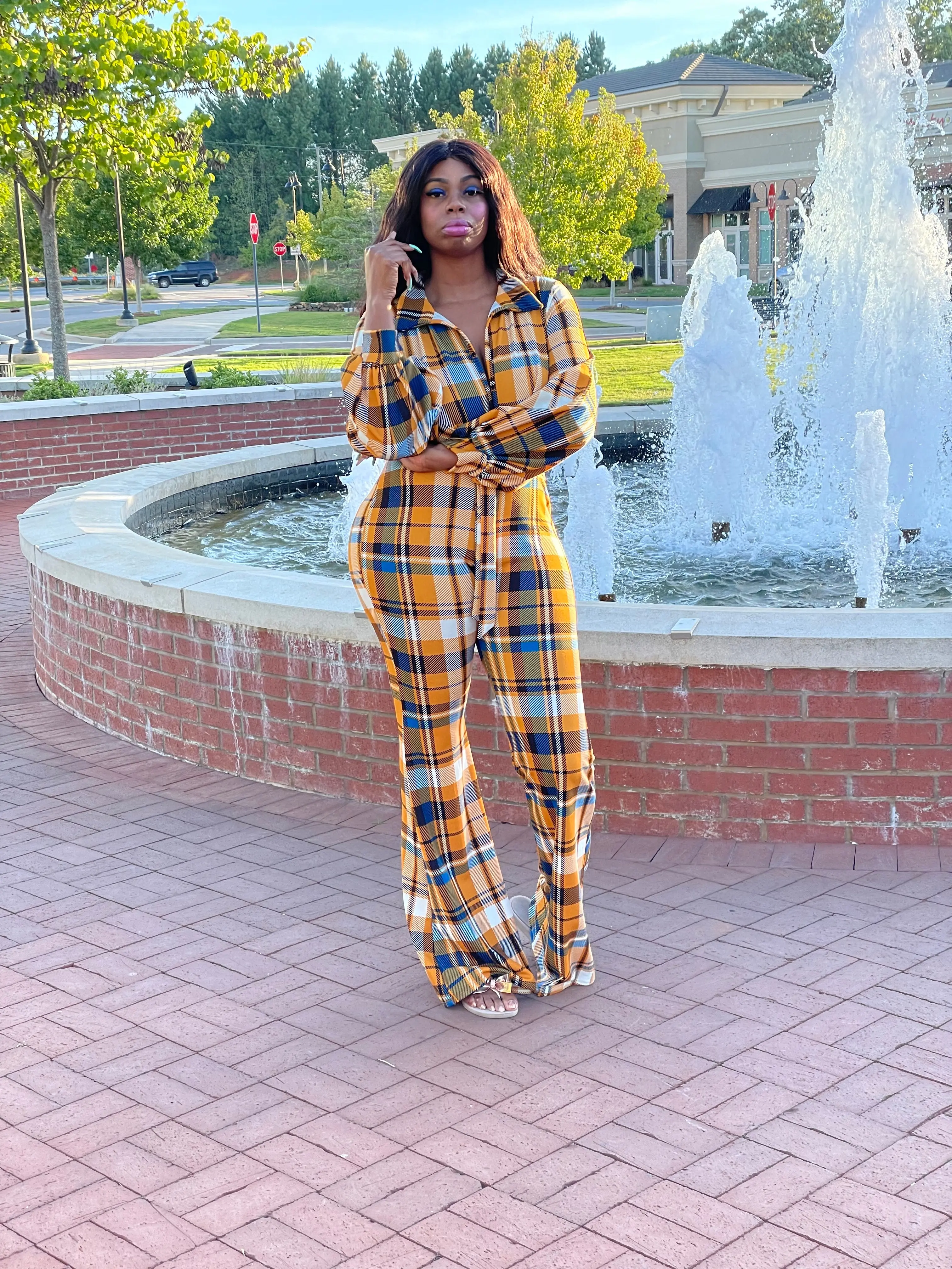 The Kauna Plaid Bells Bottom Jumpsuit