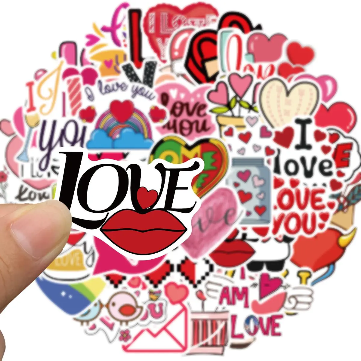 Heart Sticker, 50pcs/set I Love You Sticker, Waterproof Vinyl Decals for Water Bottle, Laptop, Gift Boxes, Party Supplies