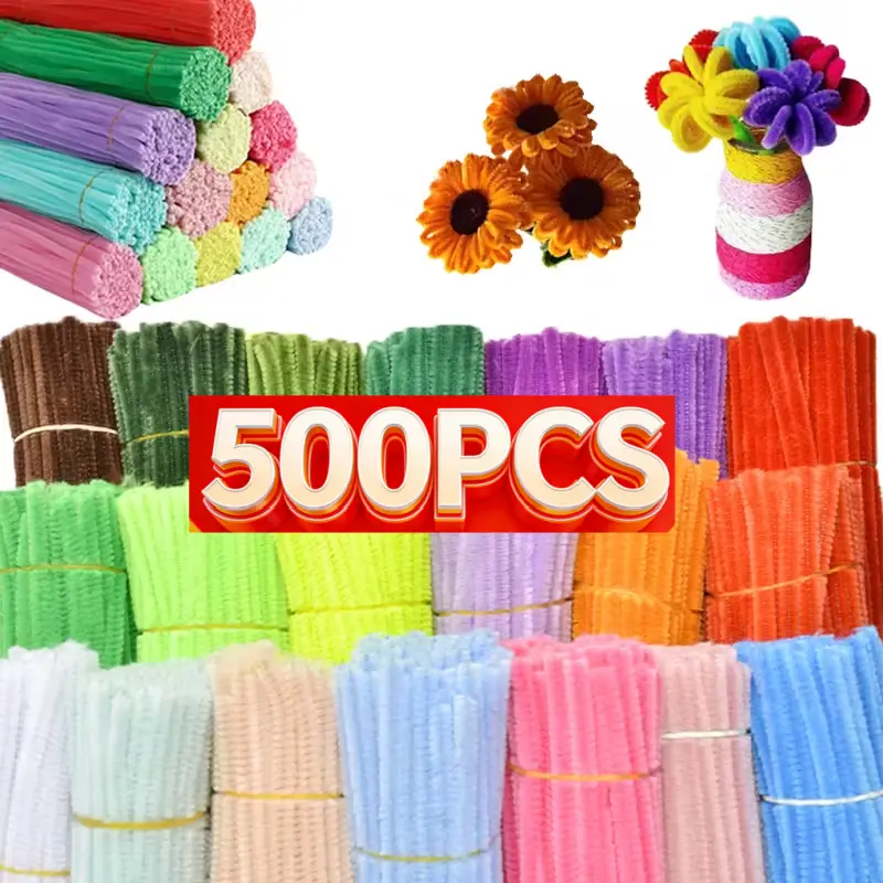 500Pcs Bulk Pack DIY Fake Flower Bouquet Kit - 12 in Colorful Pipe Cleaner Chenille Stems for Kids Arts & Crafts, Handmade Ornaments, Home Decor Supplies