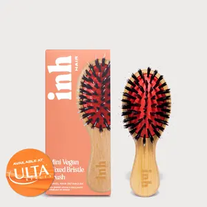 INH Hair Mini Vegan Mixed Boar Bristle Brush for All Hair Types and Synthetic Extensions Handy Ergonomic Travel Size Hairbrush for Grooming Detangling and Shine
