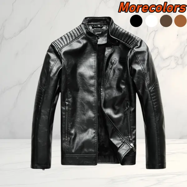 Men's Retro Fitted Cut Leather Jacket, Lightweight Winter Coat with a Stand Collar, Fleece Lining, and Zippered Pockets, Retro Vintage, Plain, Xl, Basic, Simple, Fur & Faux Fur Jacket