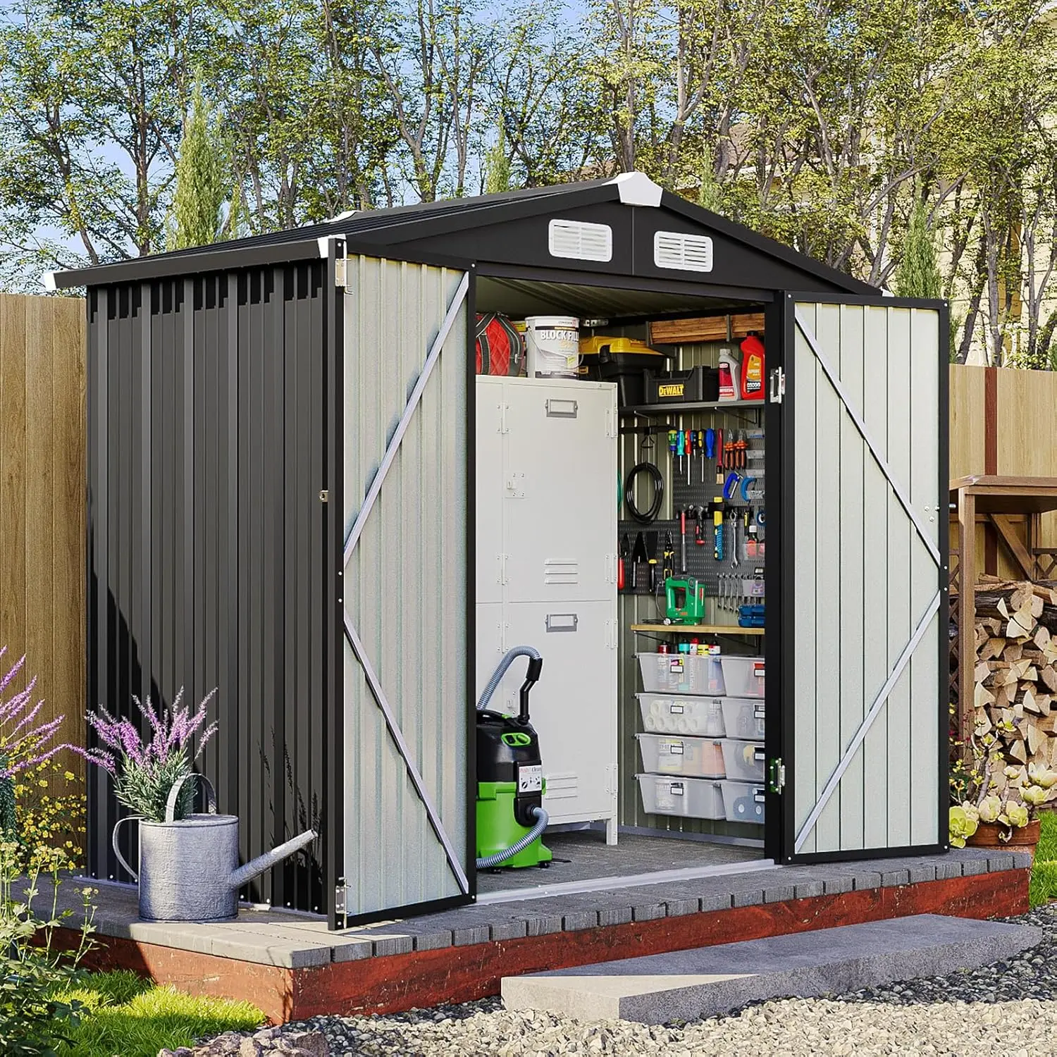 Aoxun 6x4 FT Metal Outdoor Storage Shed, Enclosure Garden Building, Galvanized Steel Garden Tool Shed with Sloping Roof, Lockable Door, Waterproof for Patio, Lawn (No Base), Enclosure Garden Buildings