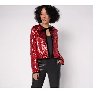 by Stacy London Sequin Tie-Neck Open Front Jacket