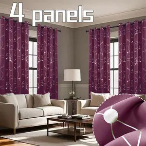 4-piece set of hot stamping process circle texture thickened blackout curtains, top perforated loop hanging, noise reduction and high blackout, easy to clean, beautify the room, decorate windows, suitable for living rooms, bedrooms, birthday parties