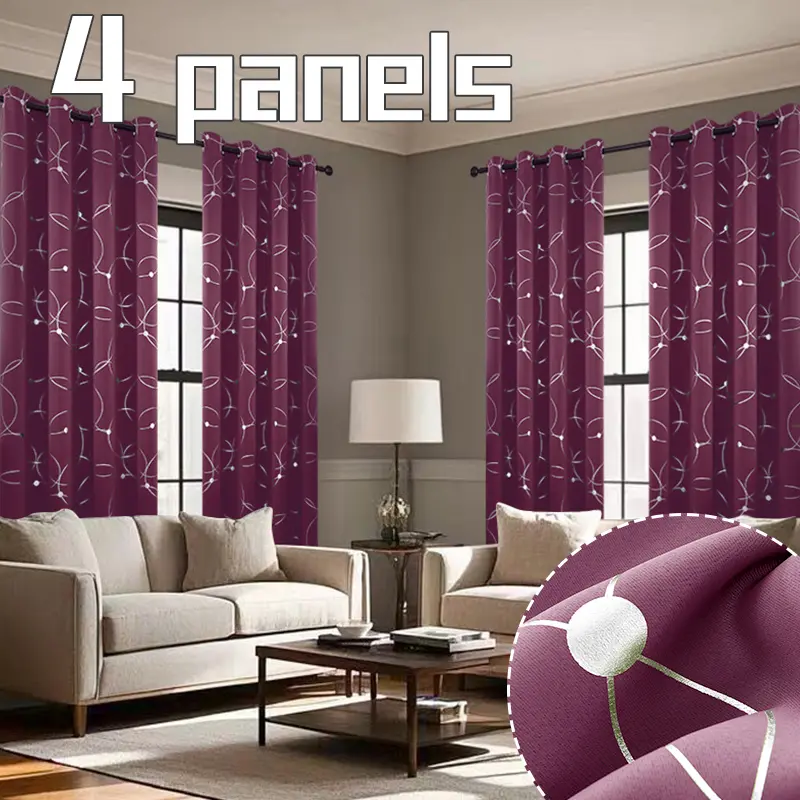4-Piece Hot Stamping Circle Texture Thickened Blackout Curtains - Top Perforated Loop Hanging, Noise Reduction, Easy to Clean, Blackout Window Cover, Home Decoration Curtain for Living Rooms, Bedrooms