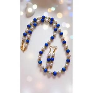 Blue & White Beaded Jewelry Set       (4783)