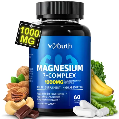 Viyouth 1000mg 7-Type Magnesium Complex with Zinc – Multi-Benefit Formula for Calm, Deep Sleep, Muscle & Nerve Support, Energy Production, Heart & Bone Health, Digestive Balance, Detox & Cortisol Regulation –3rd Party Tested Healthcare Supplement