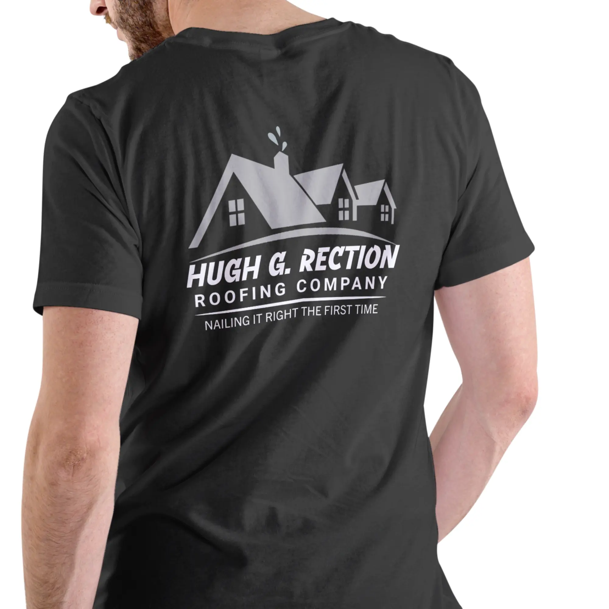 Men's Cotton Short-Sleeve Round Neck Graphic Tee - Casual Cotton T-Shirt with "Hugh G Rection Roofing - We Nail It Right the First Time" Funny Print, Cotton Graphic Tee, Shortsleeve
