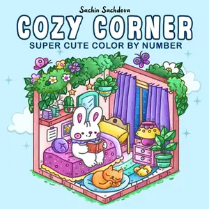 Cozy Corner Color by Number Super Cute Coloring Book for Adults and Teens with 40 Unique Hand Drawn Illustrations and Easy to Follow Numbered Designs