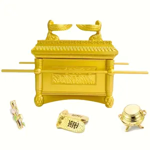 Gold-Plated Ark of the Covenant Resin Ornament, Christian Statue & Figurine Decoration Set, Religious Desk Decor Collectible for Home & Office, Thoughtful Gift Accent
