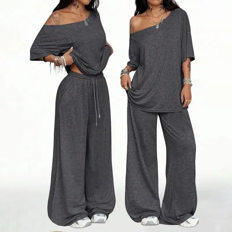 Women Off Shoulder Sweatsuits Oversized Pullover Sweatshirt and Wide Leg Pants Lounge Sets Two Piece Outfits Women Off Shoulder Sweatsuits Oversized Pullover Sweatshirt and Wide Leg Pants Lounge Sets Two Piece Outfits