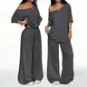 Women Off Shoulder Sweatsuits Oversized Pullover Sweatshirt and Wide Leg Pants Lounge Sets Two Piece Outfits
