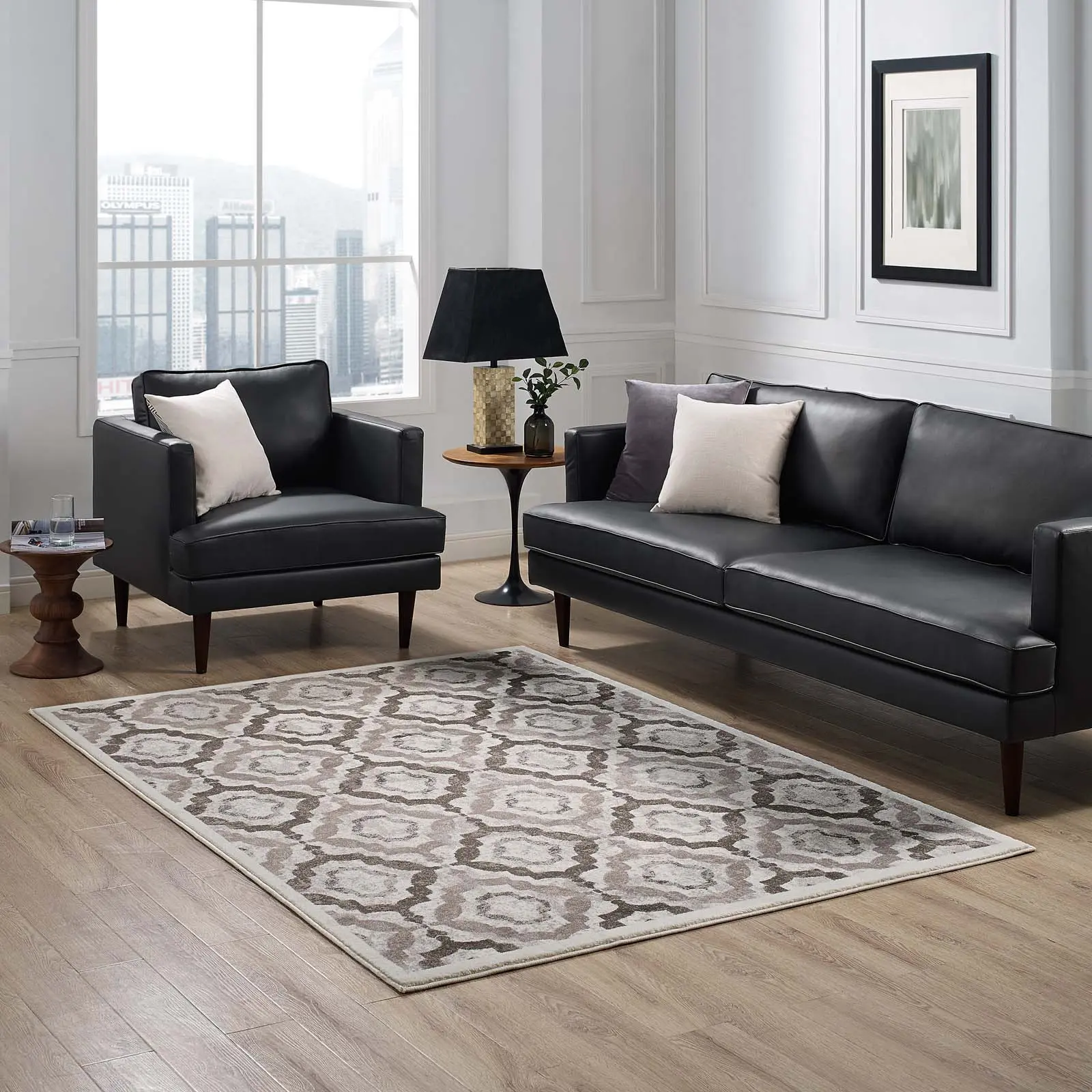 Modway Kalinda Rustic Vintage Moroccan Trellis 5x8 Area Rug in Brown, Beige and Ivory