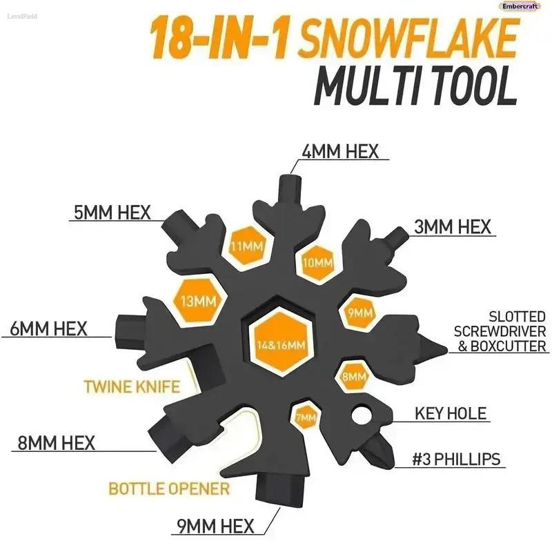 18-in-1 Snowflake Multi Tool EDC Pocket Tool – Stainless Steel Compact Survival Wrench with Screwdriver & Bottle Opener, Durable Lightweight Tool for Camping Bike Repair Outdoor Travel Gift