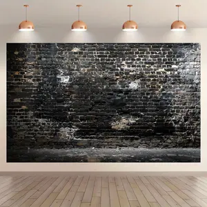 Festive Backdrops Black Brick Wall Photography Background Polyester Multipurpose for Halloween Vintage Adult Portraits Birthday Wedding Office Meeting Decor