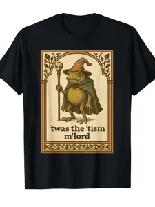 Men's Wizard Frog Graphic Tee, Soft Cotton Blend Casual T-Shirt with Funny 'This Is My Autism' Medieval Print, Round Neck Gift for Boyfriend