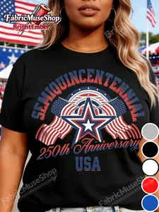 Semiquincentennial 250th Anniversary Patriotic T-Shirt| American Flag Star Graphic, Men'S 100% Crew Neck, Classic Fit, Heavyweight 220gsm, Casual Style, Multiple Sizes, Heat Transfer Print