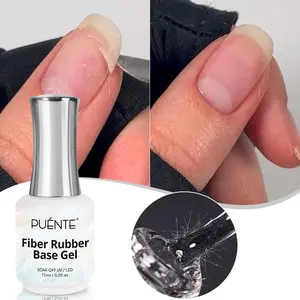 PUENTE 15ML Clear Fiber Glass Rubber Base Gel Nail Polish For Broken Nails Nail Reinforcement Soak Off UV Light Gel LED Construction Gel Varnish Salon Manicure Nail Art Nail Care