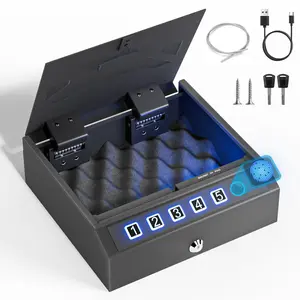 MUTAK Biometric Handgun Safe – Quick Access Fingerprint Pistol Safe with LED Light, Silent Open, Keypad, & Emergency Power for Nightstand or Car