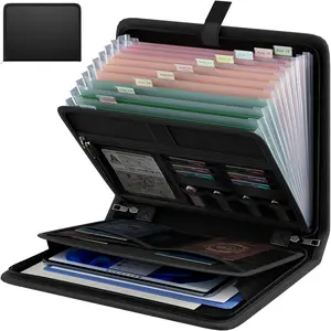 Fireproof Accordion File Organizer - Portable Black Document Organizer with 13 Pockets, Zipper & Labels for Important Document Storage