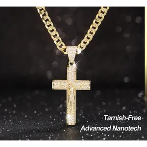 Holylegend   Real Gold-Plated Cuban , Figaro, Miami Cross with Jesus Christ Crucifix, ,Handcrafted Polishing and Multiple Electroplating Daily Wear Necklace
