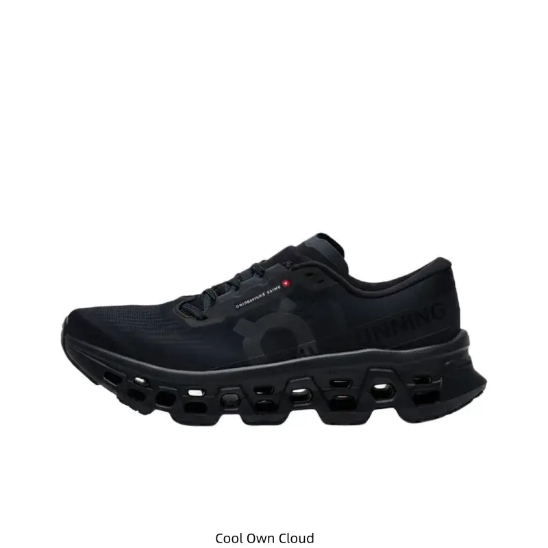 Sturdy All-Black Running Sneakers with a Breathable Knit Mesh Upper and a Stealthy Hollow Cushion Sole, Designed for Superior Stability, Shock Absorption, and All-Day Comfort During Daily Commutes and Active Training