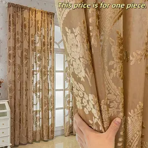 1PC European Luxury Palace Curtains, Embossed Sheer Window Drapes for Living Room Bedroom Balcony, Light Blocking Sun Protection, Classic Style, Luxurious Embossing