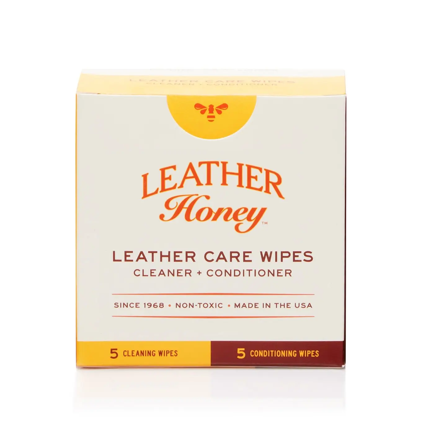 LEATHER Honey 10-Pack Care Wipes - Nontoxic, Ready-to-Use, USA-Made Multi-Surface Cleaner & Conditioner, Water-Repellent, Leather Furniture Cleaner for On-The-Go Automotive Interior Care