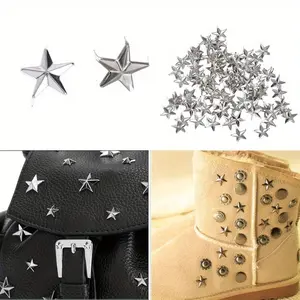 100pcs 10mm/0.39in Star Rivets Silver Metal Leather Craft DIY Studs Spikes Spots Nailhead Rock Punk Garment Sewing Decoration Clothing Accessories Eid Al-Adha Mubarak
