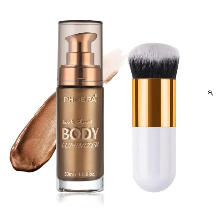 Body Shimmer Oil, Glistening Bronze Natural Glow Luminizer, Brush Include | Long Lasting Moisturizing Liquid Illuminator Highlighter Makeup for a Sun-Kissed Glow, 1oz, Medium