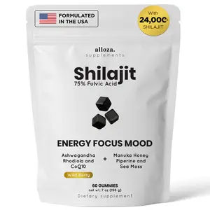 Alloza Himalayan Shilajit Gummies with Ashwagandha Pure 7-in-1 Formula 75% Fulvic Acid 92 Minerals for Men Women Energy Focus Stress Support 60 Sugar-Free Non-GMO Gummies