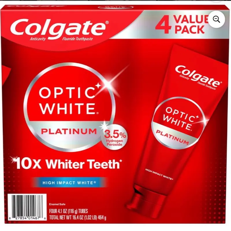 Colgate Optic White Platinum Teeth Whitening Toothpaste, 4.1 oz., 4 pk.