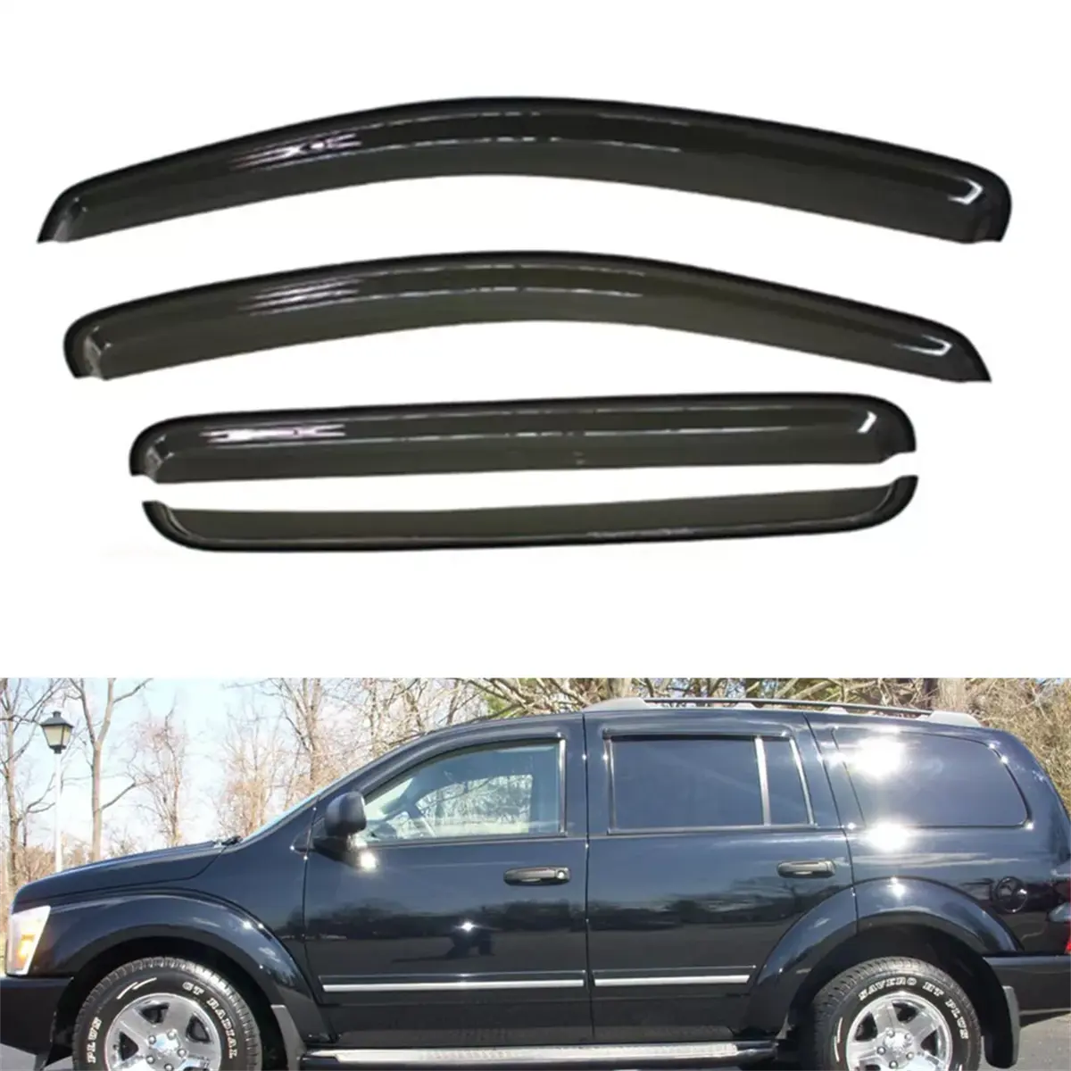 Automotive Curved Visor Side Window Deflectors - Vehicle-Specific Custom External Mount ABS Auto Accessories, 108x5x12mm UV/Weather Shield for 2004-2009 Durango, 2007-2009 Chrysler Aspen Car Exterior Parts