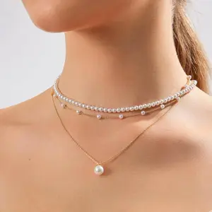 Women's Retro Multi-Length Gold Pearl Layered Jewelry Set - Gold-Plated AAA+ Pearls, Dainty Choker, Pendant, Earrings & Bracelet, Female Daily & Wedding Costume Accessories,summervibes