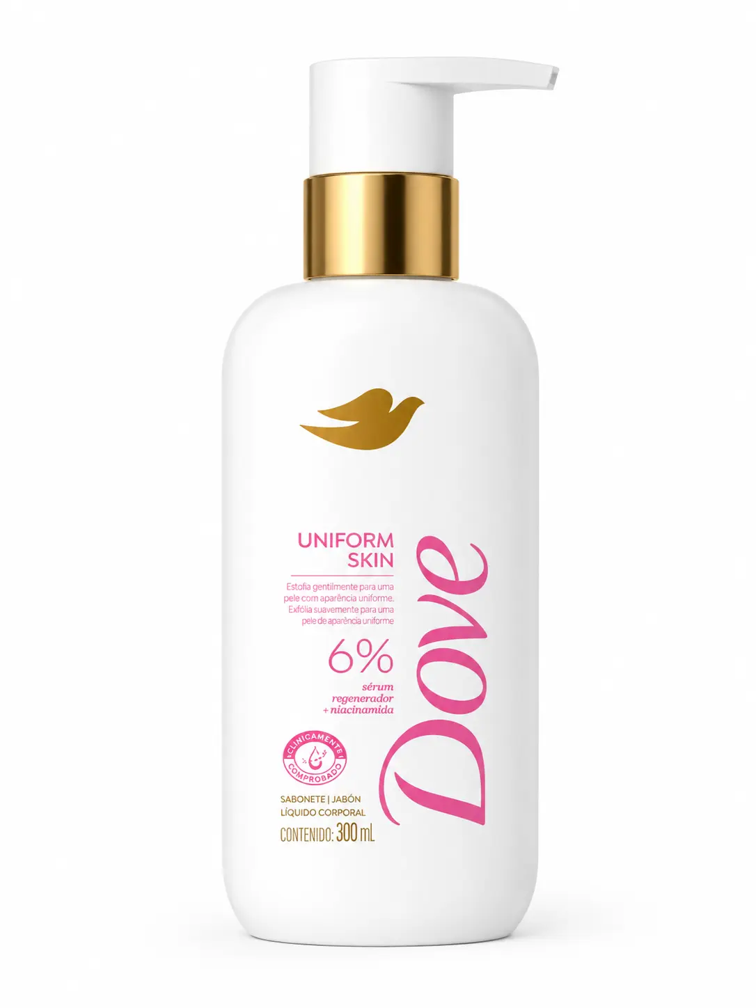 Dove Uniform Skin 6% Body Exfoliant Soap-- 2 sizes 300ml and 547 ml de Mexico