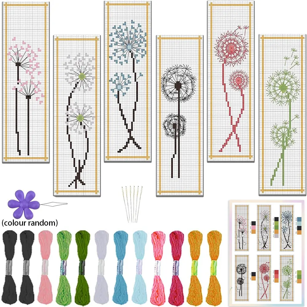 Floral Cross Stitch Bookmark Set, Handmade Fabric Bookmarks with Dandelion Pattern, Beginner Friendly, Home Decor, Holiday Gift